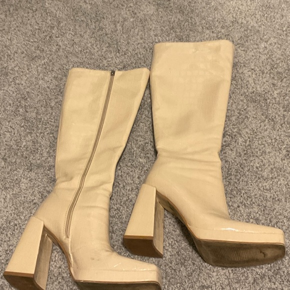 Cream High Heel Boots - Picture 2 of 3